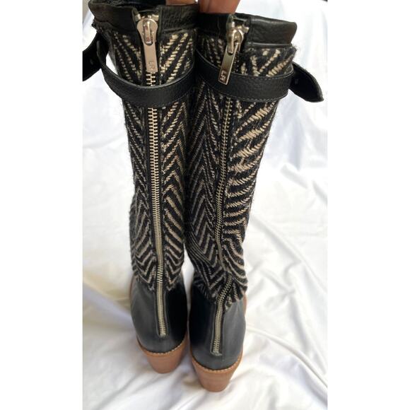 Loeffler Randall Boots Black Leather Knit Tall Knee Riding Boots, Size 9 (10) - Picture 4 of 6